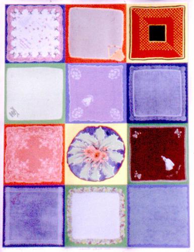 Miriam Schapiro (Canadian, 1923-2015). Una Furtiva Lacrima (A Furtive Tear),1996. Screenprint in twelve color grid paper,43 3/4x33in. Leepa-Rattner Museum of Art, St.Petersburg College, gift of the Dorothy Mitchell Collection,2005.48.3