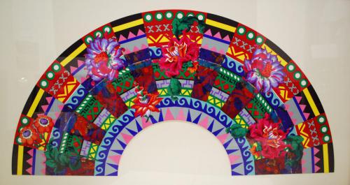 Miriam Schapiro (Canadian, 1923-2015). In the Heat of Winter, 1994. Screenprint and collated with hand cut printed flowers and fabric on Lenox rag paper, 33x62in. Leepa-Rattner Museum of Art, St. Petersburg College, gift of the Dorothy Mitchell Collection, 2005.48.1