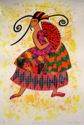 Miriam Schapiro (Canadian, 1923-2015). Alexandra and Me, 1994. Screenprint in twelve colors with hand cut fabric collage on Lenox rag paper, 50x38in. Leepa-Rattner Museum of Art, St. Petersburg College, gift of the Dorothy Mitchell Collection, 2005.48