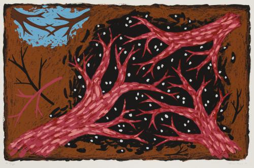 Louisa Chase (American, born Panama, 1951 - 2016)   Red Trees, 1981 , screenprint (edition of 144), 31 x 44 in.   Leepa-Rattner Museum of Art, St. Petersburg College, gift of Jim and Martha Sweeny, 2019.6.6  