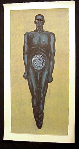 Alison Saar (American, b.1956). Man/Club 1993. Soft-ground etching, lithograph and woodcut onRivesBFK and Aqaba paper, 23x44 1/2in. Leepa-Rattner Museum of Art, Gift of Eckerd College Foundation through the St. Petersburg College Foundation, Inc. 2002.8a-b