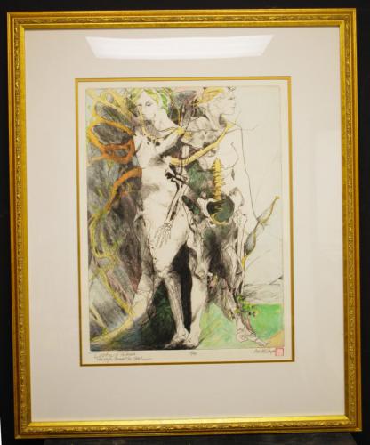 Lin Carte (American, 1947-2012). Daphne and Artemis, When Myth Proceeds the Soul, 1997-1998. Engraving on copper, 14x17 1/2in. Leepa-Rattner Museum of Art, St. Petersburg College, gift of Lin Carte 2010.157