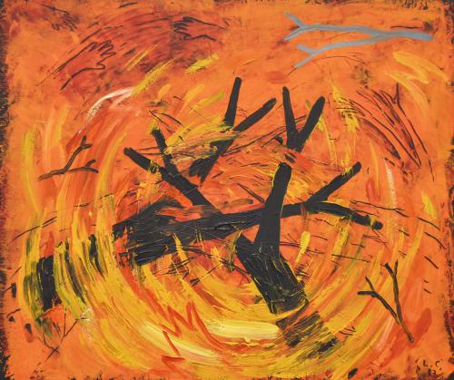Louisa Chase (American, born Panama, 1951 - 2016)   Fire Study, 1983, oil and wax on canvas, 22 x 26 in.   On loan from the Estate of Louisa Chase and Hirschl & Adler Modern, New York, TD2019.3.9 