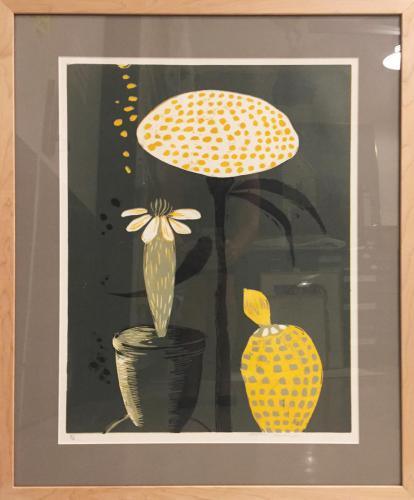 Marjorie Greene Graff (American, b. 1949) Blooming, 2015. Multicolor woodblock reduction print, 24x22 in. Leepa-Rattner Museum of Art, St. Petersburg College, gift of artist, 2017.21