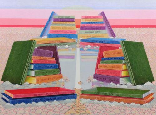 Jennifer Guest"Library, B.C.", 2017Colored pencil and gouache on paper.30 x 40in.
