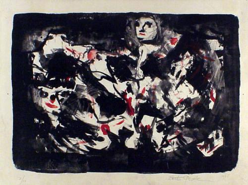 Esther Gentle (American, 1899-1991) Untitled (Abstract Figures), 1965. Lithograph, 9 1/2x 13 1/4in. Leepa-Rattner Museum of Art, on loan from the St. Petersburg College Foundation,1997.3.4.8