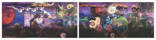 Barbara Grazul Hubbard"Quantum Entanglement Series #3 and #4", 2020Printmaking and mixed-media collage24 x 90in. (each canvas is 24 x 48in)